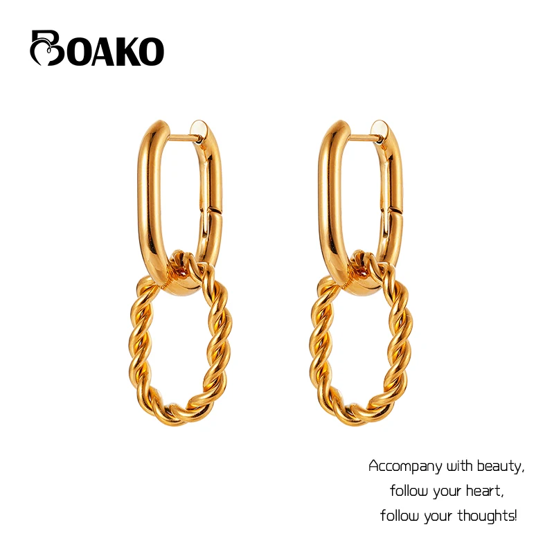 BOAKO Stainless Steel U Shape Double Hoop Twist Pendant Earrings For Women Geometric Earrings Fashion Waterproof Jewelry Gifts
BOAKO Stainless Steel U Shape Double Hoop Twist Pendant Earrings For Women Geometric Earrings Fashion Waterproof Jewelry Gifts
