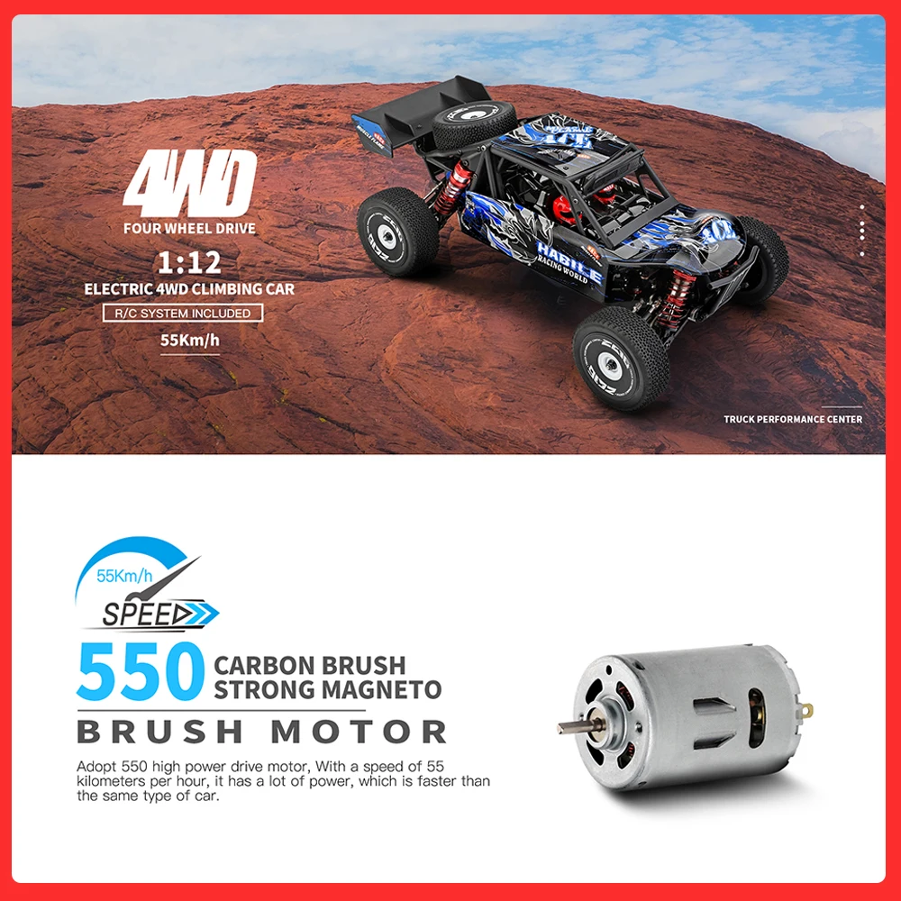 Wltoys 124018 4WD Aluminum Alloy Chassis Zinc Alloy Gear High Speed Racing Car 60km/h 1/12 2.4GHz RC Car Off-Road Drift Car RTR
Wltoys 124018 4WD Aluminum Alloy Chassis Zinc Alloy Gear High Speed Racing Car 60km/h 1/12 2.4GHz RC Car Off-Road Drift Car RTR