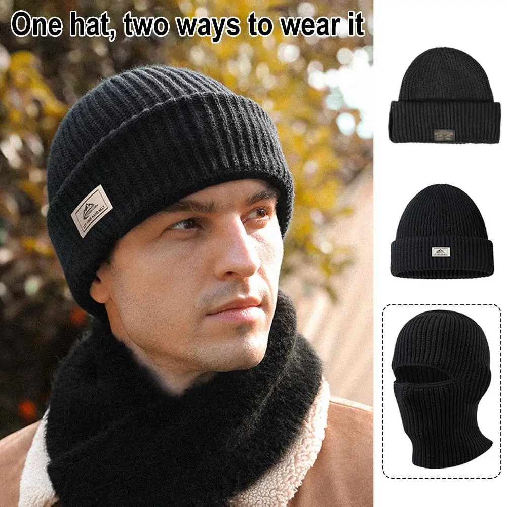 

Зимняя теплая вязаная шапка унисекс 2 в 1 маска для лица стильная теплая шапка мягкая удобная ветрозащитная утолщенная шапка для рыбалки и верховой езды K9G8