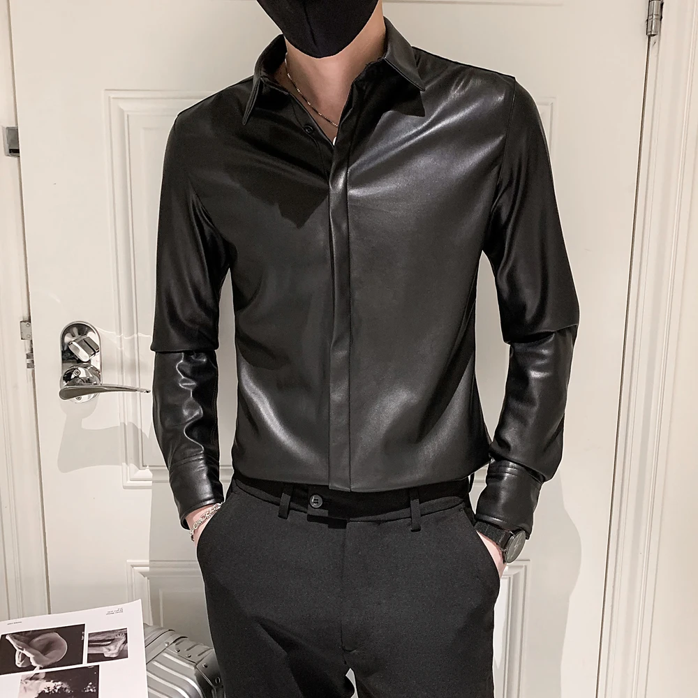 2022 Spring Men's Korean Slim Fit Leather Shirt Mens Camisa Social Masculina Trend Brand Fashion Black Leather Shirts
2022 Spring Men's Korean Slim Fit Leather Shirt Mens Camisa Social Masculina Trend Brand Fashion Black Leather Shirts
