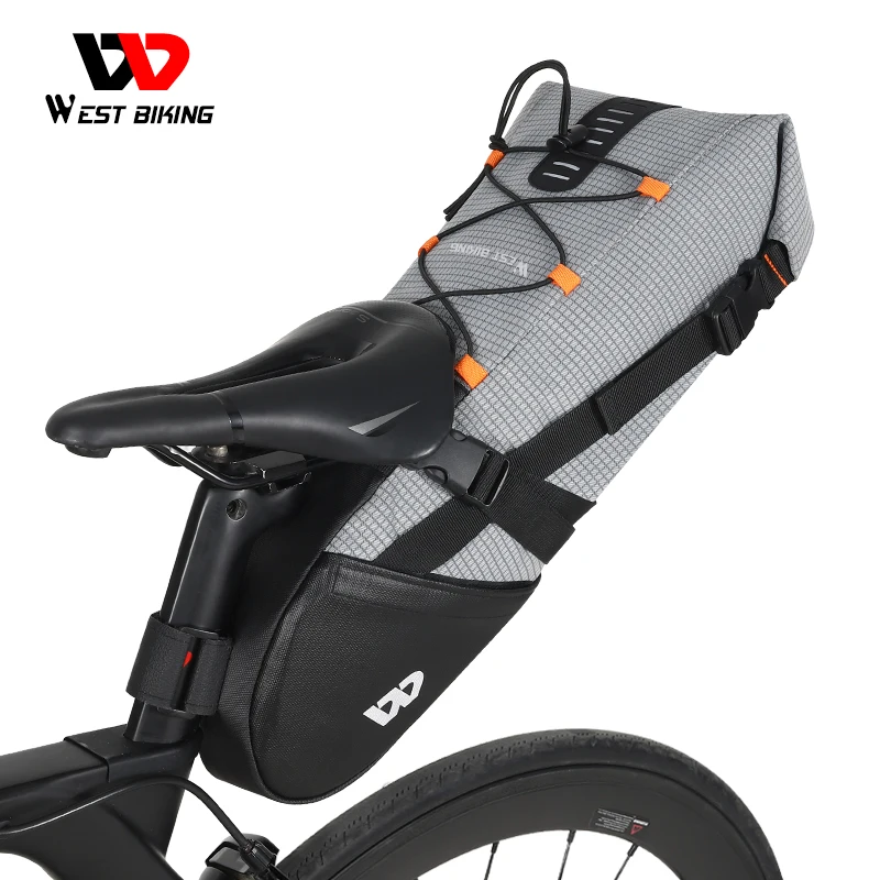 

WEST BIKING 100% Waterproof Bicycle Saddle Bag 10L Foldable Under Seat Bike Bag Tools Pannier MTB Road Cycling Tail Rear Bag