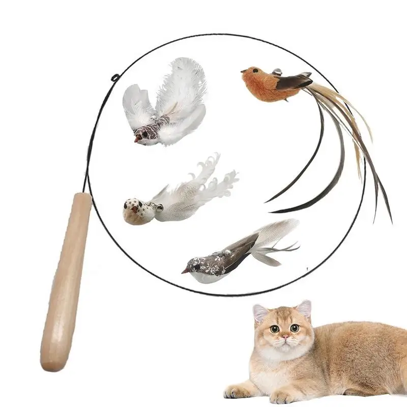 

Cat Fishing Pole Toy Cat Feather Wand Kitten Toys Play Exercise Feather Tease Cat Pole Simulation Bird Wire Tease Cat Stick