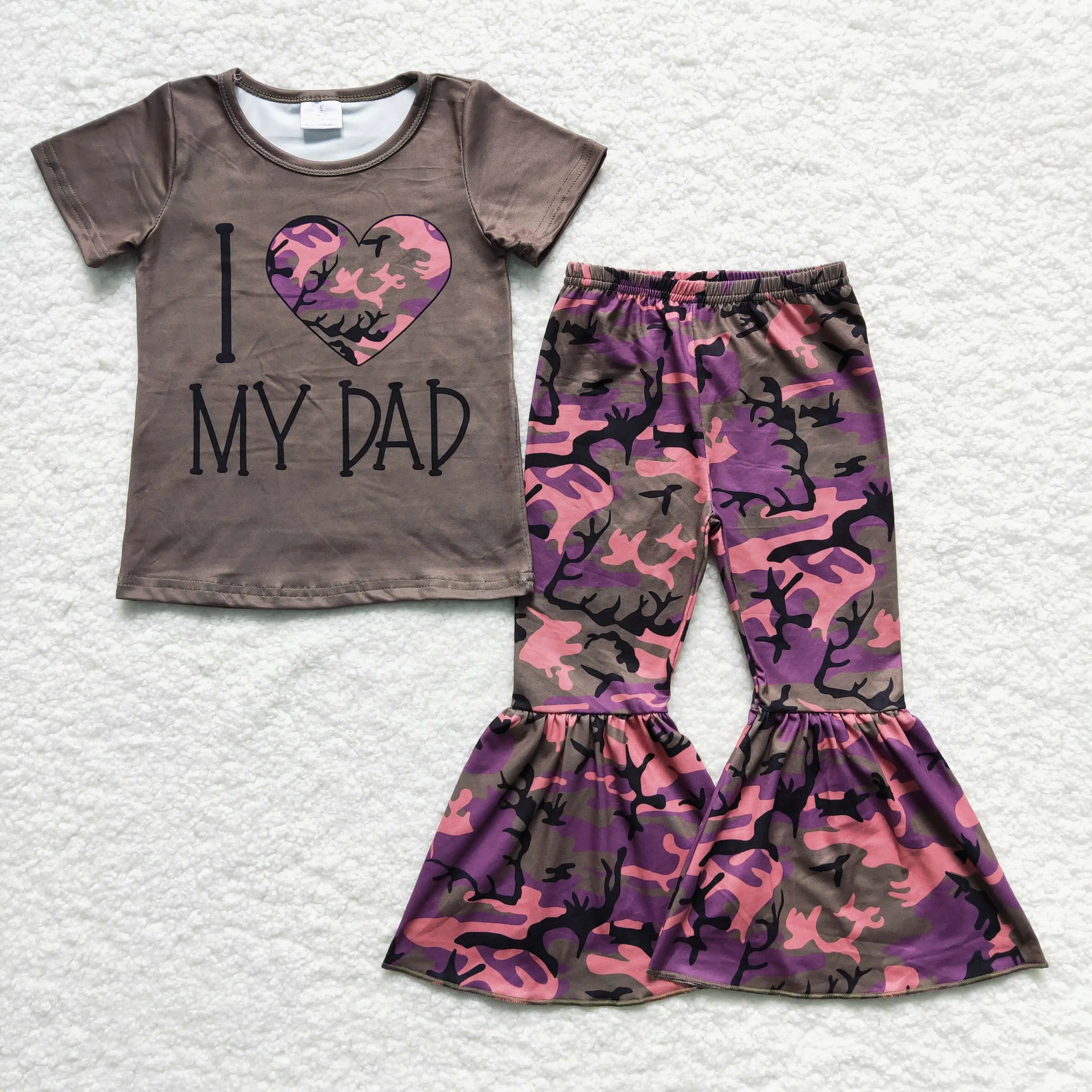 

Popular Design RTS I Love Dad Print Shirt Kids 2PCS Fancy Sets Baby Girls Camo Outfits Children's Boutique Clothing