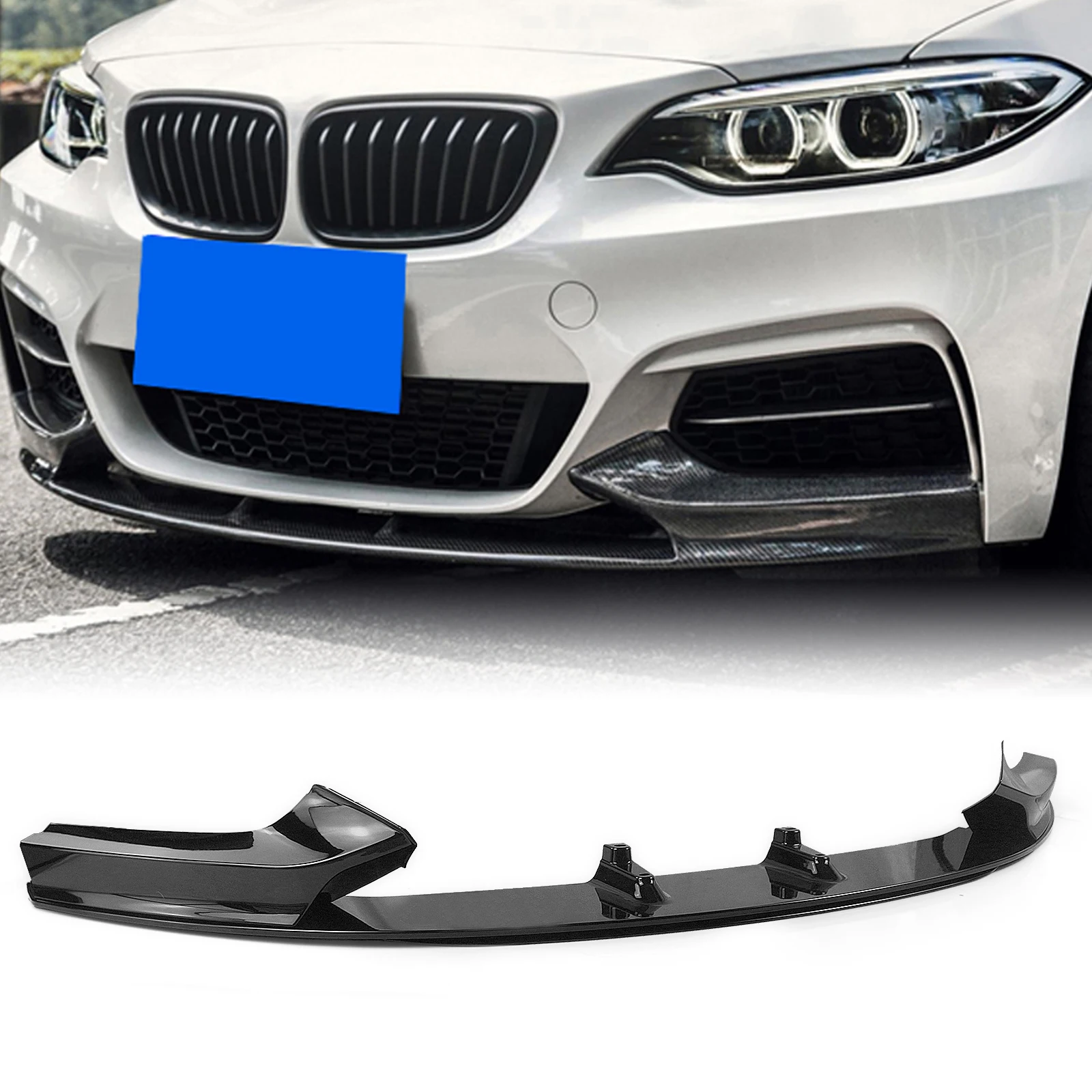 

Front Bumper Spoiler Lip Trim For BMW 2 Series F22 F23 2014-2021 220i Gloss Black/Carbon Fiber Look Car Lower Splitter Blade Kit