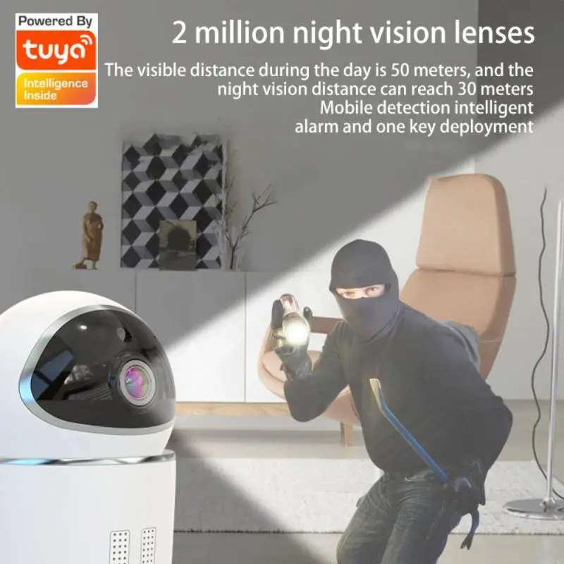

Умная Wi-Fi камера Tuya, универсальная беспроводная камера видеонаблюдения с ИК-подсветкой и функцией ночного видения, двухстороннее аудио, умн...