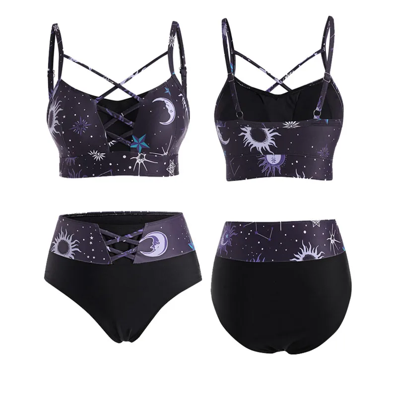 Women's Spaghttie Strapless Print Sun Moon Y2k Two Piece High Waist Bondage Taniki Tummy Swimswear Bikini Boating Suit
Women's Spaghttie Strapless Print Sun Moon Y2k Two Piece High Waist Bondage Taniki Tummy Swimswear Bikini Boating Suit