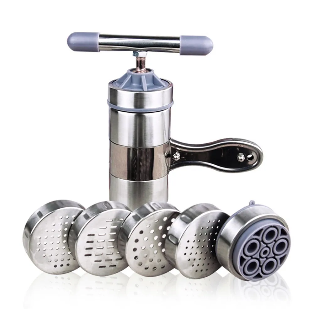 Manual Stainless Steel Noodle Maker 5 Different Mold Press Pasta Machine Spaghetti Noodle Make Tool Hand Squeezing Noodle Tool
Manual Stainless Steel Noodle Maker 5 Different Mold Press Pasta Machine Spaghetti Noodle Make Tool Hand Squeezing Noodle Tool