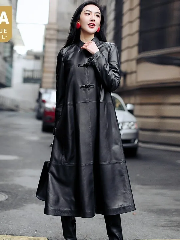 Collar Mandarin Chinese Genuine Style Leather Womens Long Jackets Medium Length Sheepskin Windbreaker Loose Fit Coats
Collar Mandarin Chinese Genuine Style Leather Womens Long Jackets Medium Length Sheepskin Windbreaker Loose Fit Coats