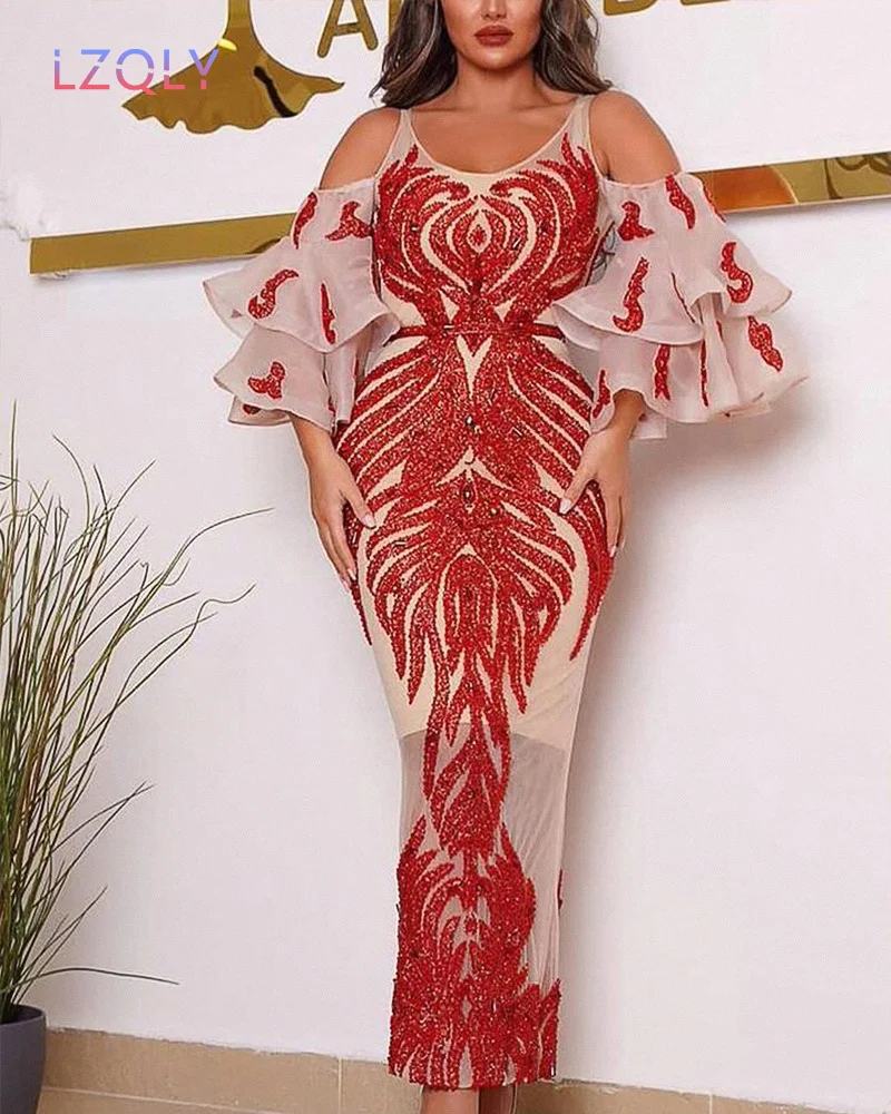 2022 New Sexy Hollow Out Shoulder Stripe Gilded Half Sleeved Evening Dress For Women Sexy Party Dress Red New Style
2022 New Sexy Hollow Out Shoulder Stripe Gilded Half Sleeved Evening Dress For Women Sexy Party Dress Red New Style
