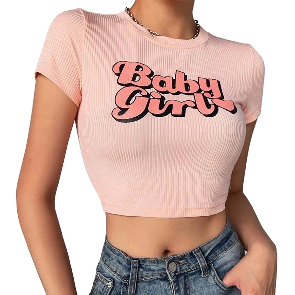 Women's Sexy Slim Crop Top Cute Letter Print Crew Neck Rib-Knit Basic Short Sleeve Tee Top
Women's Sexy Slim Crop Top Cute Letter Print Crew Neck Rib-Knit Basic Short Sleeve Tee Top