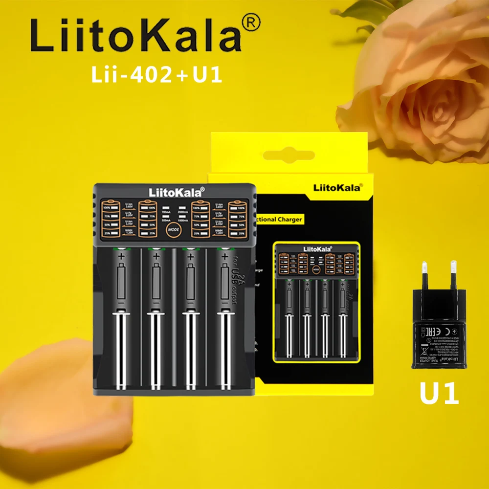 

LiitoKala Lii-402 Lii-202 Lii-S2 Lii-S4 Lii-M4 Lii-M4S +U1 3.7V 18650 18350 26650 14500 16340 NiMH lithium battery smart charger