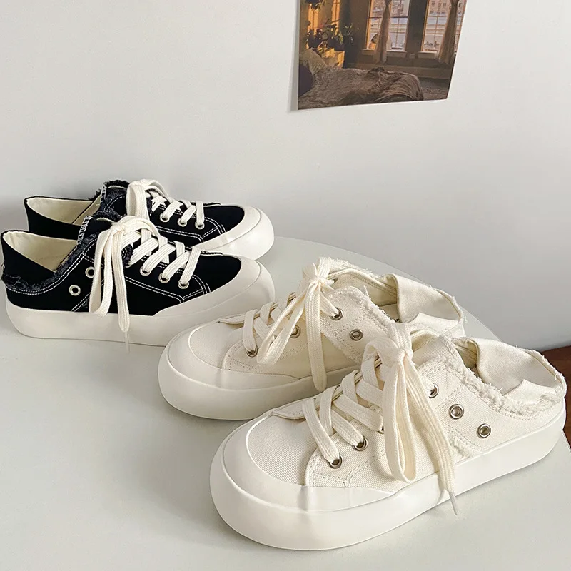 Women Street Lace Up Casual Flat Shoes Vintage White Shoes New Style Heel and Half Support Summer Thin Thick-soled Canvas Shoes
Women Street Lace Up Casual Flat Shoes Vintage White Shoes New Style Heel and Half Support Summer Thin Thick-soled Canvas Shoes