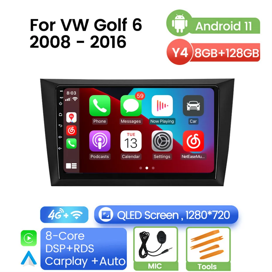 Мультимедийный плеер для Volkswagen VW Golf 6 2008-2016 Carplay Android Автомагнитола 4G навигация GPS