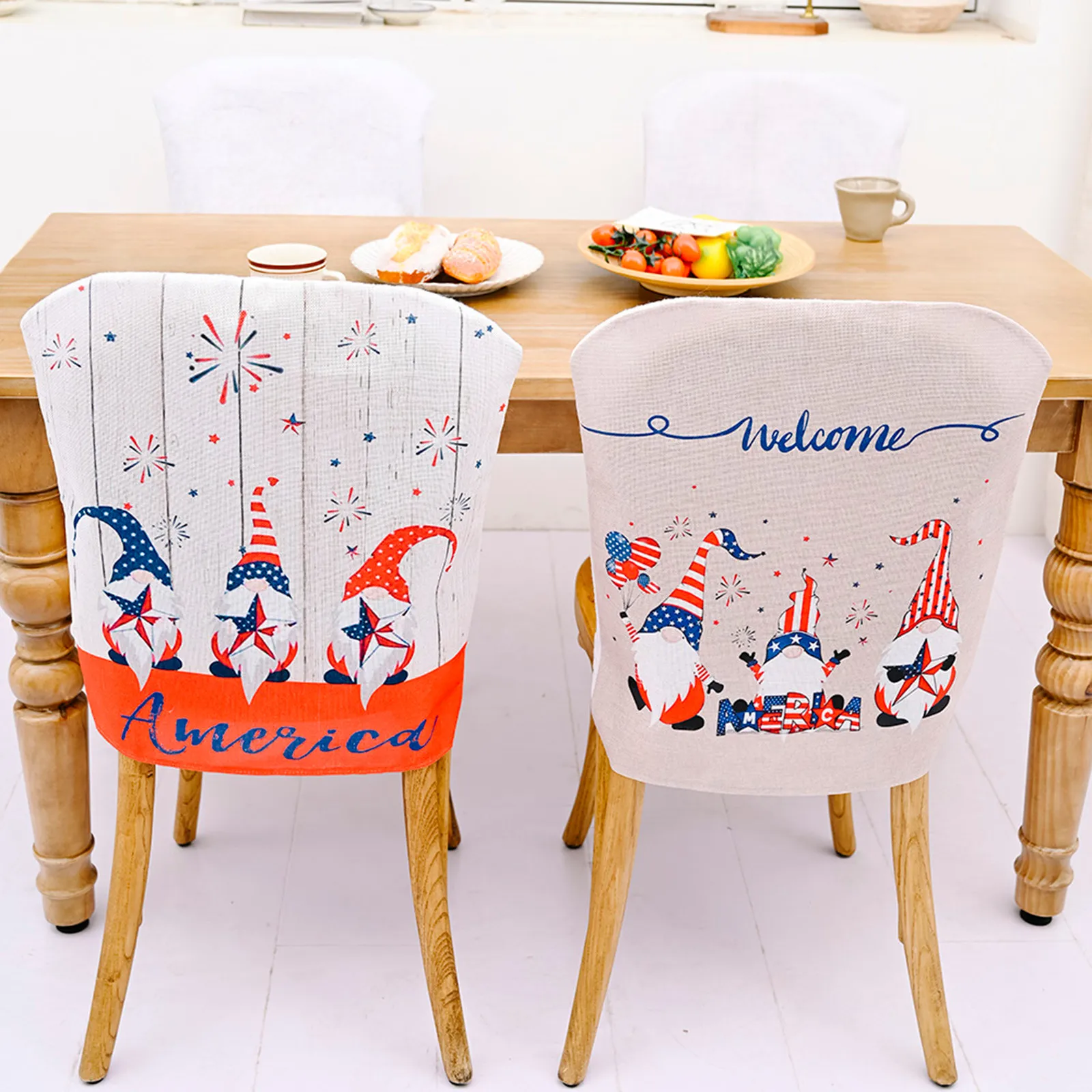

Independence Day Chair Cover Gnome Pattern Faceless Doll Furniture Decoration