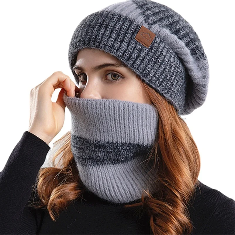 Winter Beanies Snood Sets Two Color Knitted Hat Female Casual Outdoor Balaclava Thicken Soft Warm Fur Scarf Cap Hats For Women
Winter Beanies Snood Sets Two Color Knitted Hat Female Casual Outdoor Balaclava Thicken Soft Warm Fur Scarf Cap Hats For Women