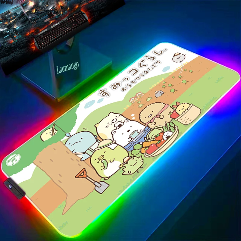 

Игровой коврик для мыши Sumikko Gurashi, ПК, светодиодная RGB-подсветка, размер Xxl, настольная защита, коврик для клавиатуры, большая Расширенная мышь