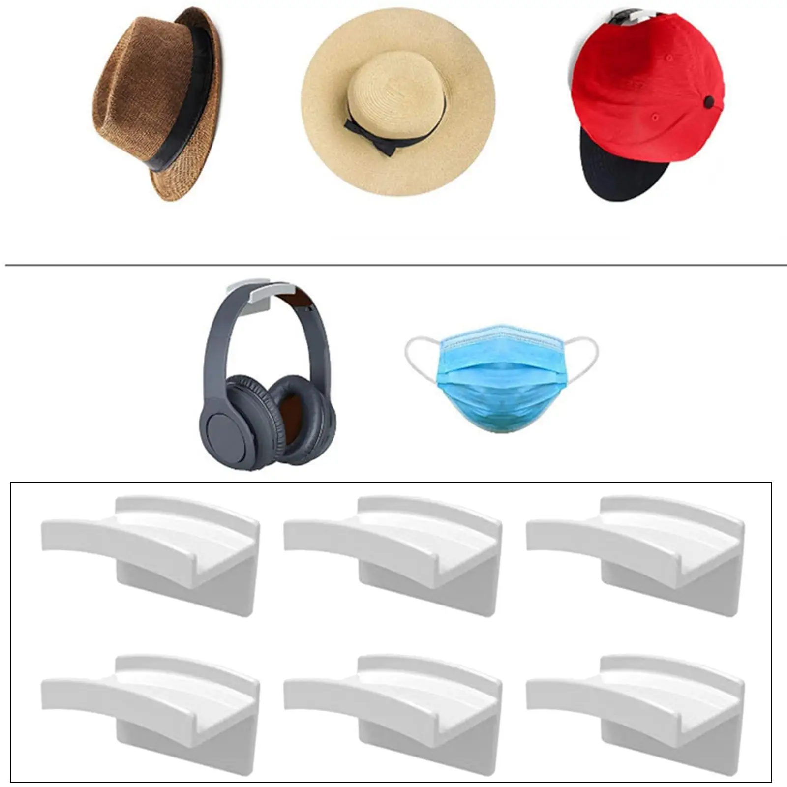 6x Hat Hooks Self Wall Mount Sticky Punch Hanger for Bedroom
6x Hat Hooks Self Wall Mount Sticky Punch Hanger for Bedroom