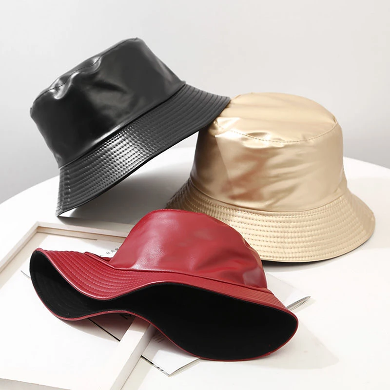 New Faux Leather Bucket Hat Women Reversible Pu And Cotton Soild Sun Hat Fashion Autumn Waterproof Fisherman Hat
New Faux Leather Bucket Hat Women Reversible Pu And Cotton Soild Sun Hat Fashion Autumn Waterproof Fisherman Hat