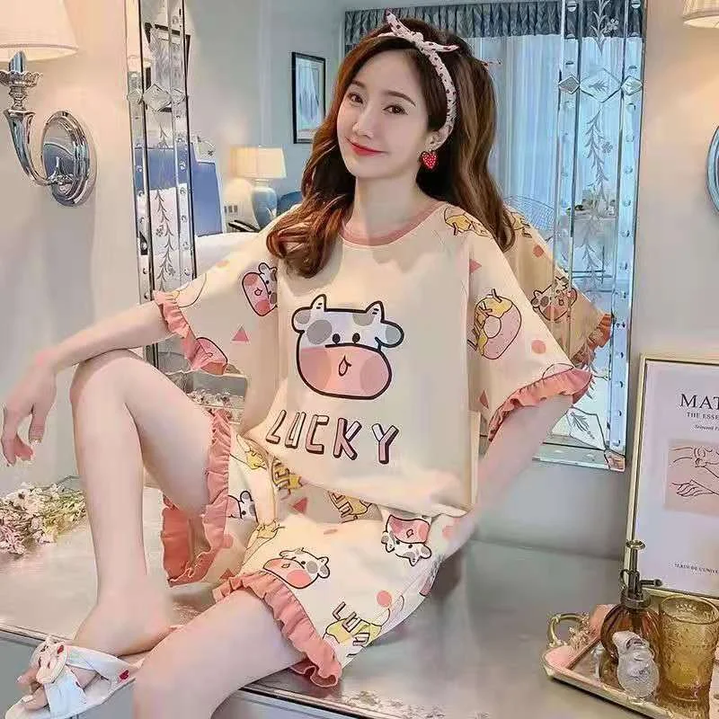 2023 Pajamas Set for Women Cows Cartoon Printed Short Sleeve T Shirt+Shorts 2 Pcs Woman Soft Casual Sleepwear Homewear
2023 Pajamas Set for Women Cows Cartoon Printed Short Sleeve T Shirt+Shorts 2 Pcs Woman Soft Casual Sleepwear Homewear
