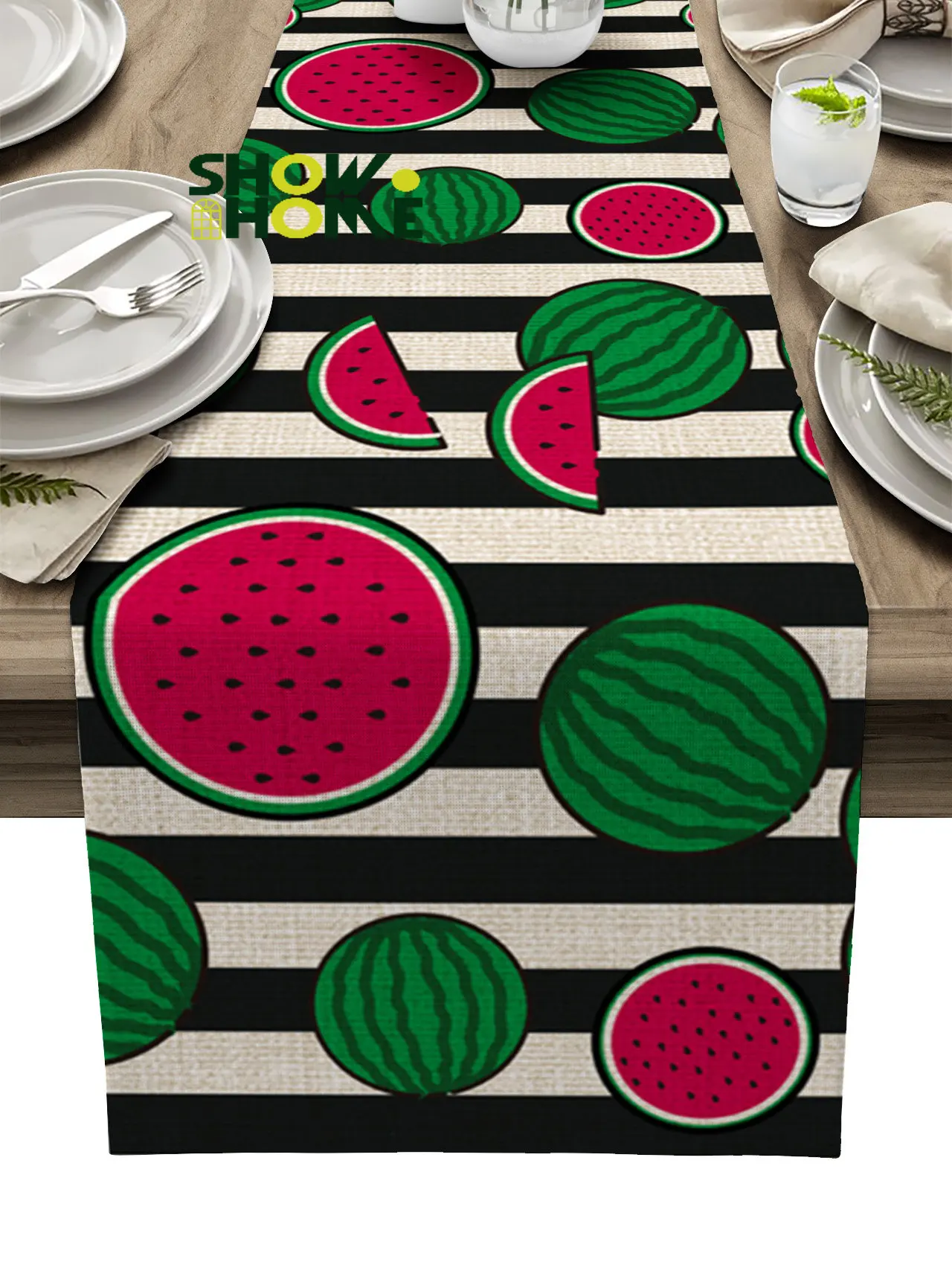 Черные полосы арбуз настольная дорожка обеденный стол свадьба Вечеринка Рождество торт цветочный Фотофон 
Черные полосы арбуз настольная дорожка обеденный стол свадьба Вечеринка Рождество торт цветочный Фотофон