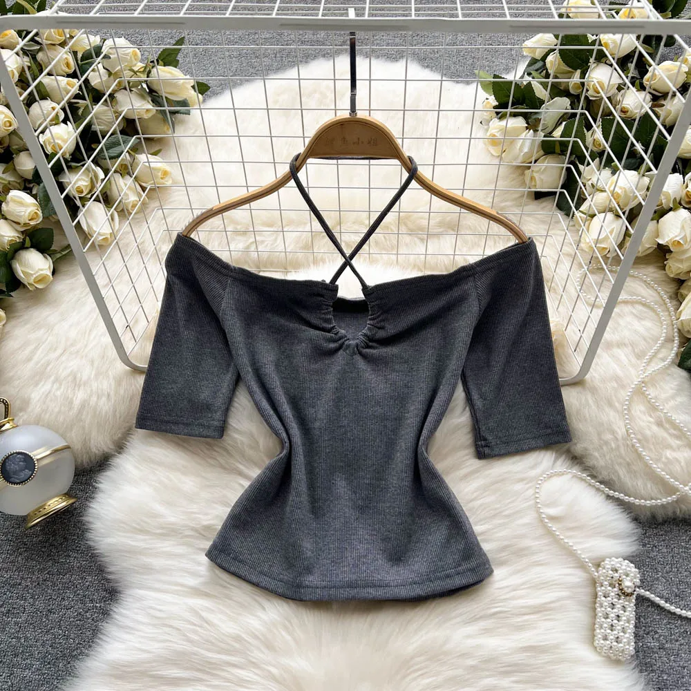 Sexy Elegant T-Shirts For Women Summer Short Sleeve Hault Slash Neck Tees Crop Tops Skinny Pleated Woman Teeshirts Dropshipping
Sexy Elegant T-Shirts For Women Summer Short Sleeve Hault Slash Neck Tees Crop Tops Skinny Pleated Woman Teeshirts Dropshipping