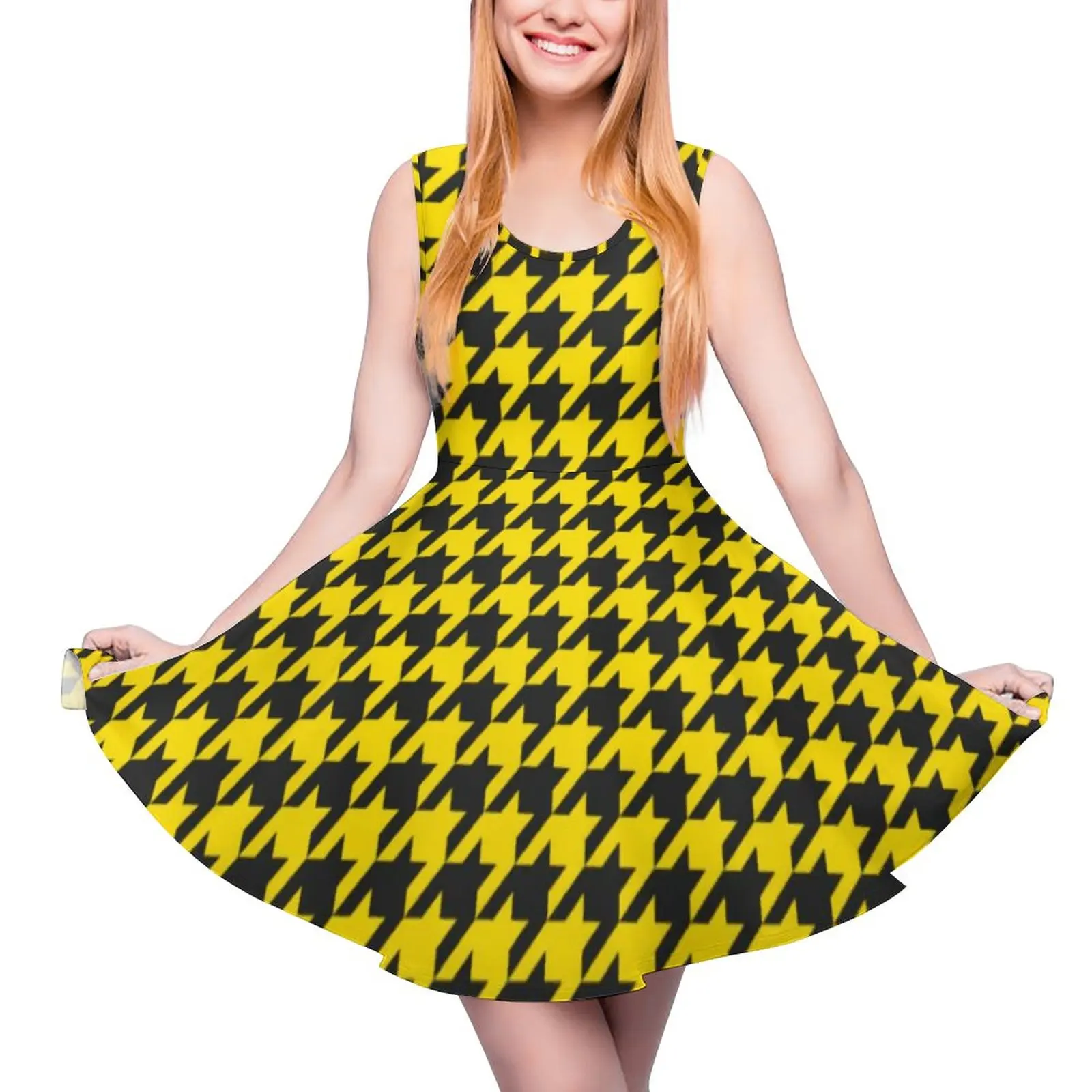 Yellow Black Houndstooth Dress High Waist Vintage Print Casual Dresses Summer Female Big Size Beach Custom Skate Dress
Yellow Black Houndstooth Dress High Waist Vintage Print Casual Dresses Summer Female Big Size Beach Custom Skate Dress
