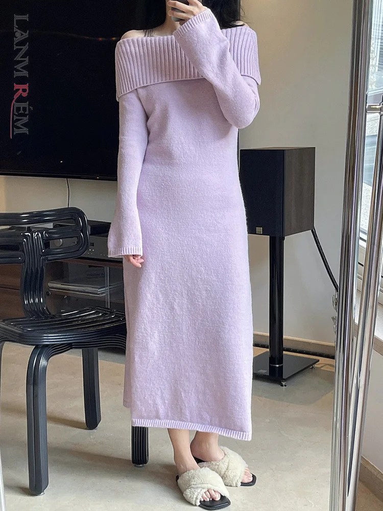 LANMREM Slash Neck Off The Shoulder Knitting Split Dress Long Sleeve Slim Dresses For Women 2023 New Spring Clothing 2Q1267 
LANMREM Slash Neck Off The Shoulder Knitting Split Dress Long Sleeve Slim Dresses For Women 2023 New Spring Clothing 2Q1267