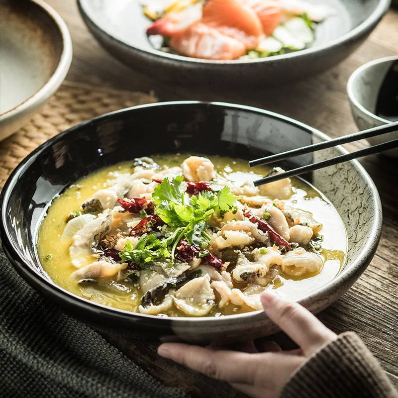 

Японская керамическая миска для супа 11 дюймов, креативная посуда, коммерческая большая миска для рамен и лапши, домашняя столовая посуда дл...
