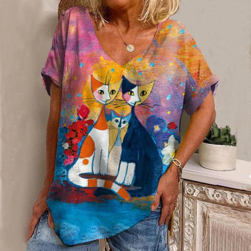 Y2K printed women's T-shirt, V neck dress, fashion and street comfort short sleeve shirt, CAT Street dress, summer 2022
Y2K printed women's T-shirt, V neck dress, fashion and street comfort short sleeve shirt, CAT Street dress, summer 2022
