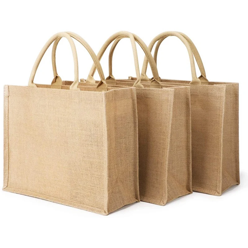 

Jute Tote Bags, Pack Of 3 Burlap Bags With Laminated Interior And Soft Handles, Reusable Shopping Bags Grocery Bag