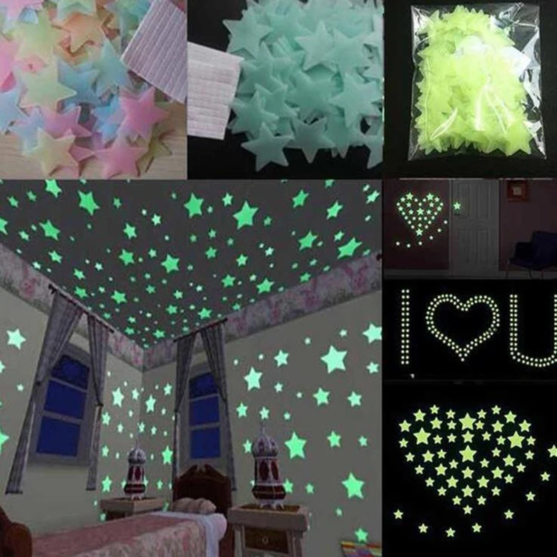 

100pcs 3D Stars Glow In The Dark Wall Stickers Luminous Fluorescent Wall Stickers For Kids Baby Room Bedroom Ceiling Home Decor