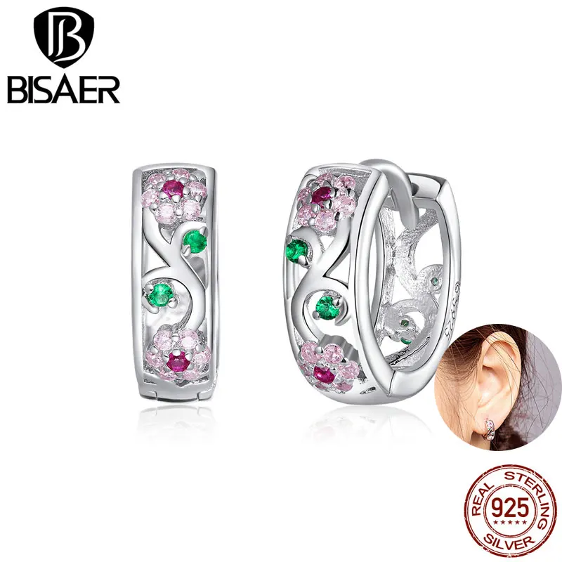 BISAER Pink Flowers Hoop Earrings Real 925 Sterling Silver Colorful Zircon Round Earring For Women Romantic Jewelry Fine EFE403
BISAER Pink Flowers Hoop Earrings Real 925 Sterling Silver Colorful Zircon Round Earring For Women Romantic Jewelry Fine EFE403