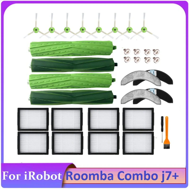 

26PCS Replacement Spare Part for iRobot Roomba Combo J7+ Vacuum Cleaner Rubber Brushes HEPA Filter Side Brush Mop Cloth