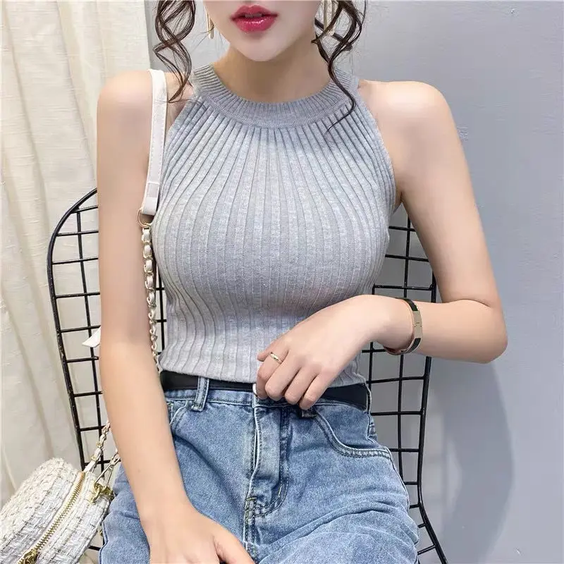 Stretchable Knit Halter Collar Crop Camis Tops Summer Women Solid Sexy Simple Slim Camisole Tank top Shirt For Female
Stretchable Knit Halter Collar Crop Camis Tops Summer Women Solid Sexy Simple Slim Camisole Tank top Shirt For Female