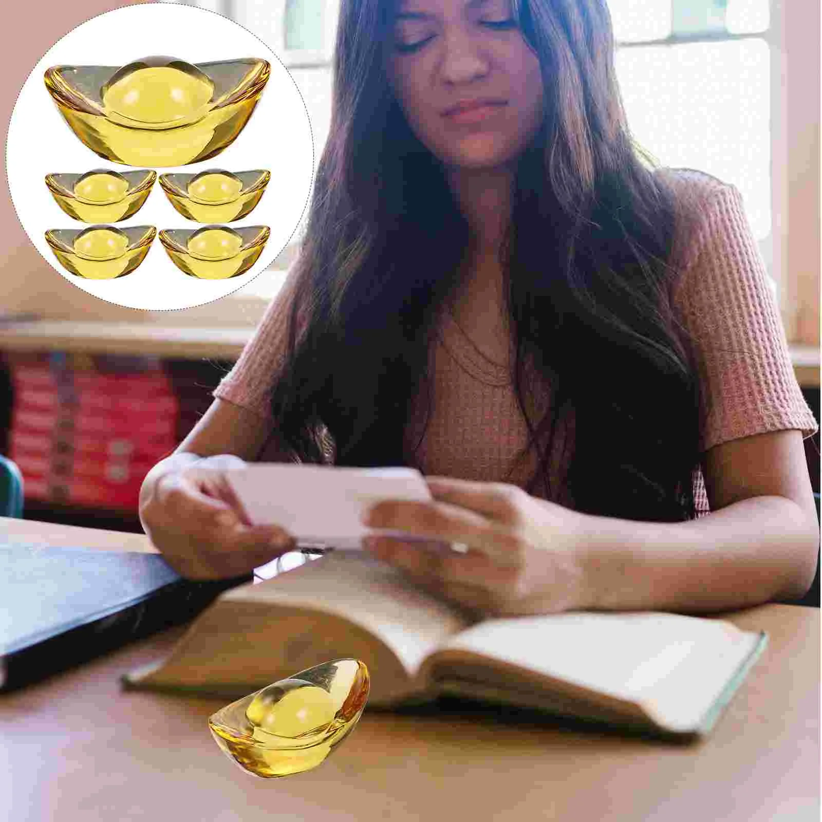 Ingot Chinese Yuan Bao Decor Golden Wealth Lucky Shui Feng Money Tone Ornament Gold Crystal Craft Figurine Ingots Figurines 
Ingot Chinese Yuan Bao Decor Golden Wealth Lucky Shui Feng Money Tone Ornament Gold Crystal Craft Figurine Ingots Figurines