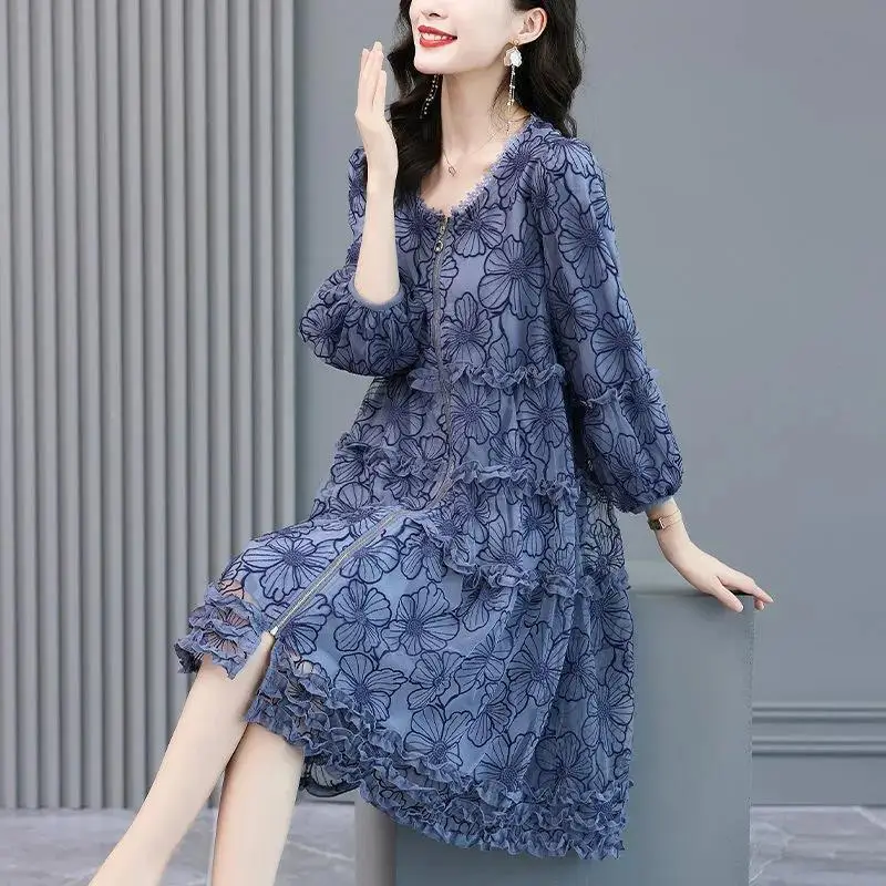 Spring dress female 2022 new noble floral dress o neck loose and thin wife reduction French long sleeve casual dress female
Spring dress female 2022 new noble floral dress o neck loose and thin wife reduction French long sleeve casual dress female