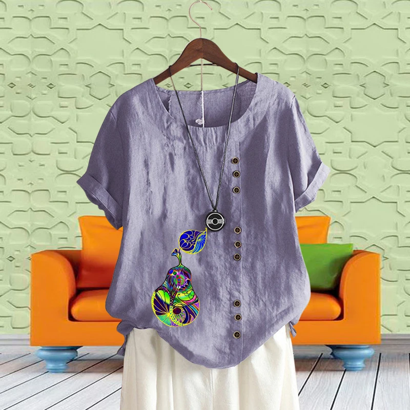 New Summer Ladies Leisure Loose Colorful Gourd Printed O Neck Short Sleeve T-shirt Casual Cotton Linen Graphic Shirt Tops XS-5XL
New Summer Ladies Leisure Loose Colorful Gourd Printed O Neck Short Sleeve T-shirt Casual Cotton Linen Graphic Shirt Tops XS-5XL
