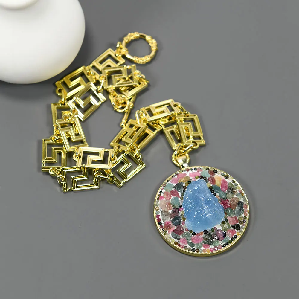 GuaiGuai Jewelry Real Blue Aquamarines Rough Tourmaline Beaded Pendant Necklace 24K Gold Plated Fashion Chain Fashion Lady Gifts
GuaiGuai Jewelry Real Blue Aquamarines Rough Tourmaline Beaded Pendant Necklace 24K Gold Plated Fashion Chain Fashion Lady Gifts