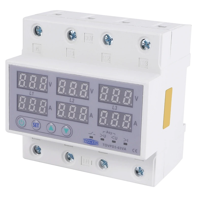 Din Rail 3 Phase Voltage Relay 380V Voltmeter Ammeter Over And Under Voltage Monitor Relays Protector Adjust Current 63A
Din Rail 3 Phase Voltage Relay 380V Voltmeter Ammeter Over And Under Voltage Monitor Relays Protector Adjust Current 63A