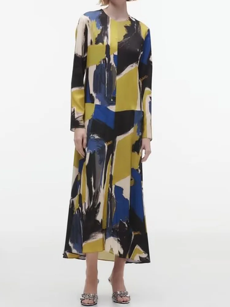 Kumsvag 2023 Women Summer Dress Fashion Print Satin Long Sleeve O-Neck Pullover Female Elegant Street Dresses Clothing 
Kumsvag 2023 Women Summer Dress Fashion Print Satin Long Sleeve O-Neck Pullover Female Elegant Street Dresses Clothing