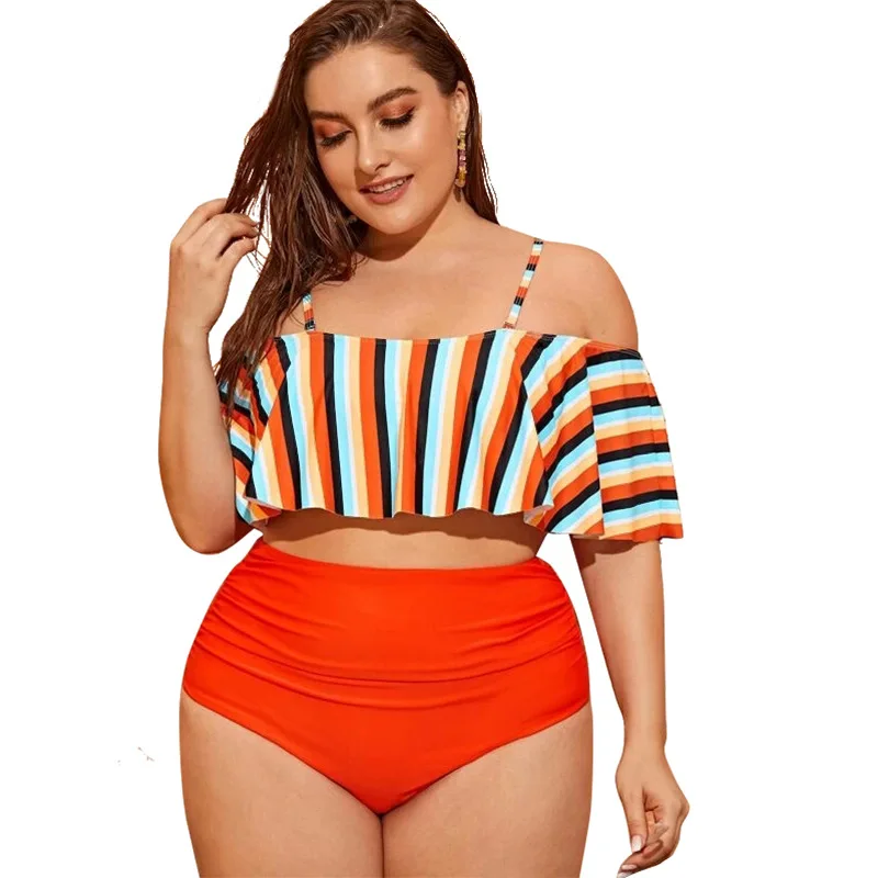 Womens Plus Size Swimsuit Ruffles Short Sleeve Striped Print Tops High Waisted Bikini Beach Wear Tankini Bathing Suits
Womens Plus Size Swimsuit Ruffles Short Sleeve Striped Print Tops High Waisted Bikini Beach Wear Tankini Bathing Suits