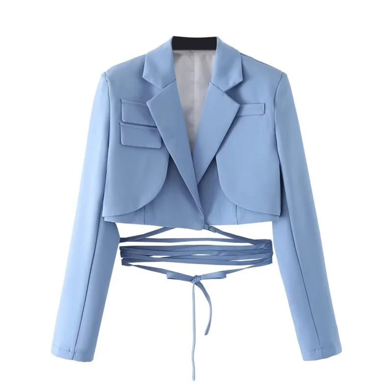 Women's suit European and American fashion solid color waist tie rope short Blazer women
Women's suit European and American fashion solid color waist tie rope short Blazer women