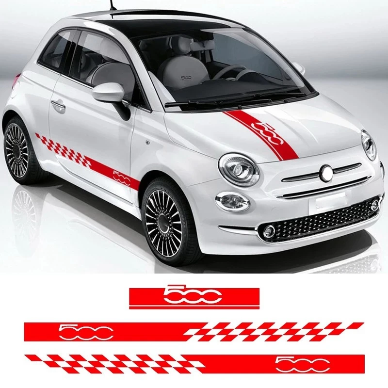 

1 Set Car Hood Bonnet Stickers Body Door Side Skirt Stripes Decal for Fiat 500 Auto Decorate Vinyl Film Red