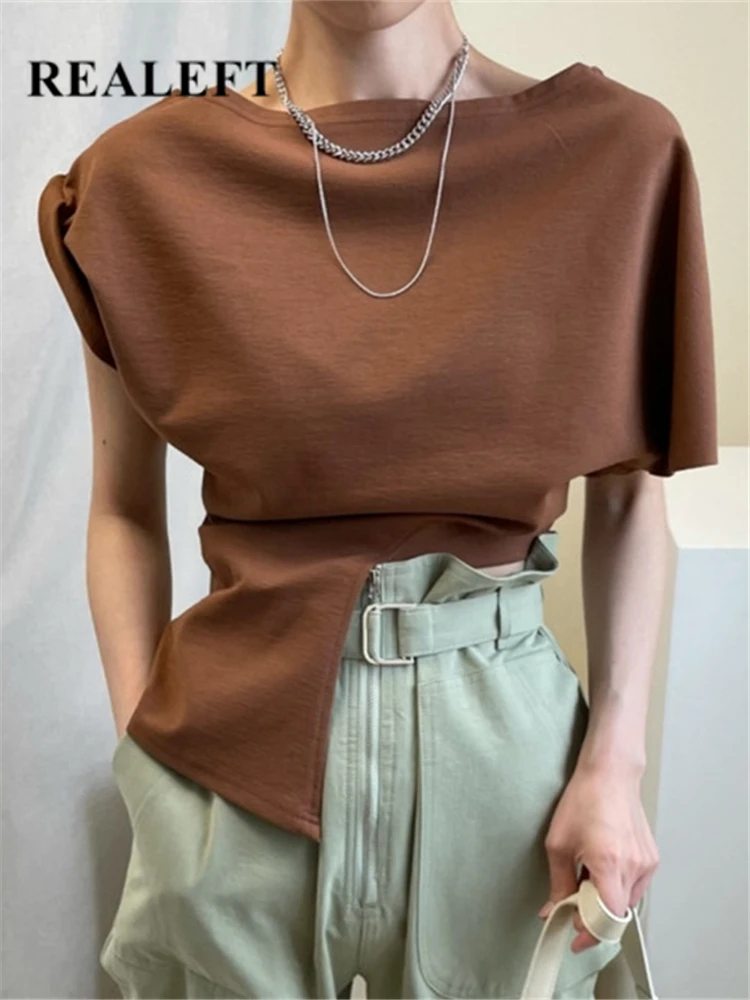 REALEFT Summer Irregular Women's T-Shirts 2022 New Bottoming Slash Neck Short Sleeve Female Casual Loose Shirts Chic Tops 
REALEFT Summer Irregular Women's T-Shirts 2022 New Bottoming Slash Neck Short Sleeve Female Casual Loose Shirts Chic Tops