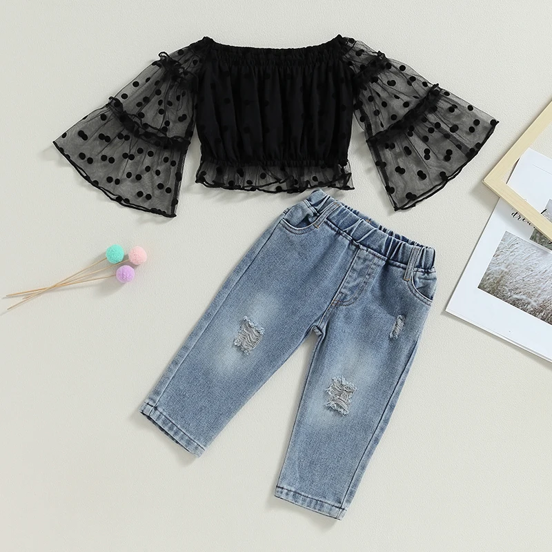 Listenwind 1-5Y 2Pcs Baby Girl Fall Outfits Long Sleeve Off Shoulder Dots Print Tops + Ripped Jeans Set Toddler Clothes
Listenwind 1-5Y 2Pcs Baby Girl Fall Outfits Long Sleeve Off Shoulder Dots Print Tops + Ripped Jeans Set Toddler Clothes