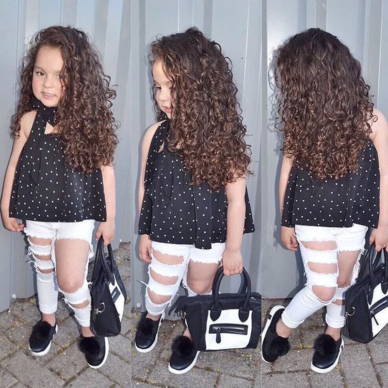 2023 New Summer Girls Set Sleeveless Polka Dot Tube Top + Ripped Pants Kids Streetwear Two Pieces Sets
2023 New Summer Girls Set Sleeveless Polka Dot Tube Top + Ripped Pants Kids Streetwear Two Pieces Sets