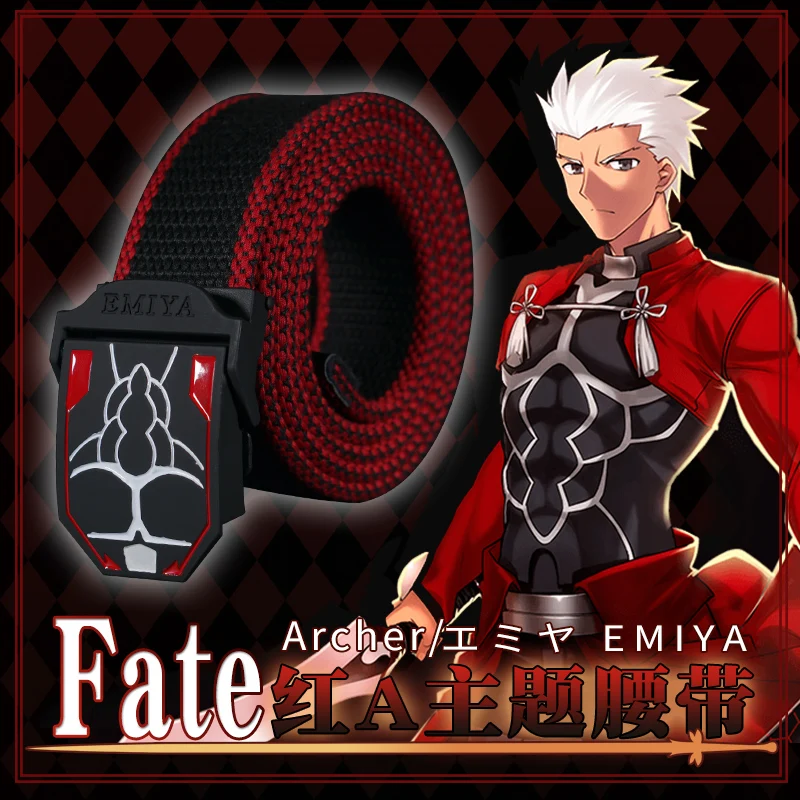 

Anime Fate/Stay Night Emiya Belt Unisex Men Red Archer Cosplay Canvas Waistband Black Red Pants Belt Strap Sashes Props