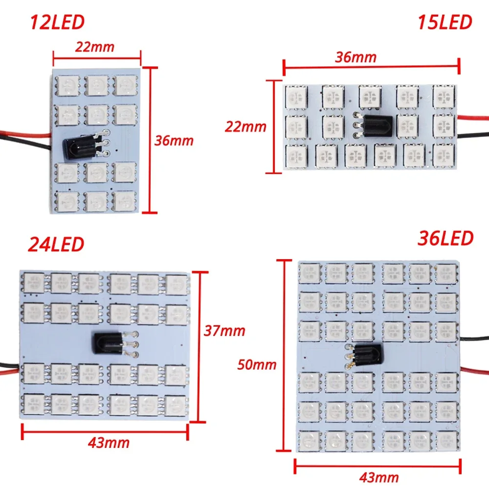 2X T10 RGB 5050 12SMD Автомобильная фотолампа постоянного тока 12 В с дистанционным