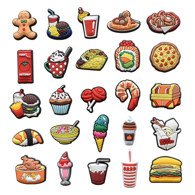 Single Sale food PVC croc shoes charms coffee donuts pizza bixcuit Accessories jibz for clog shoe Decorations man kids gifts 
Single Sale food PVC croc shoes charms coffee donuts pizza bixcuit Accessories jibz for clog shoe Decorations man kids gifts