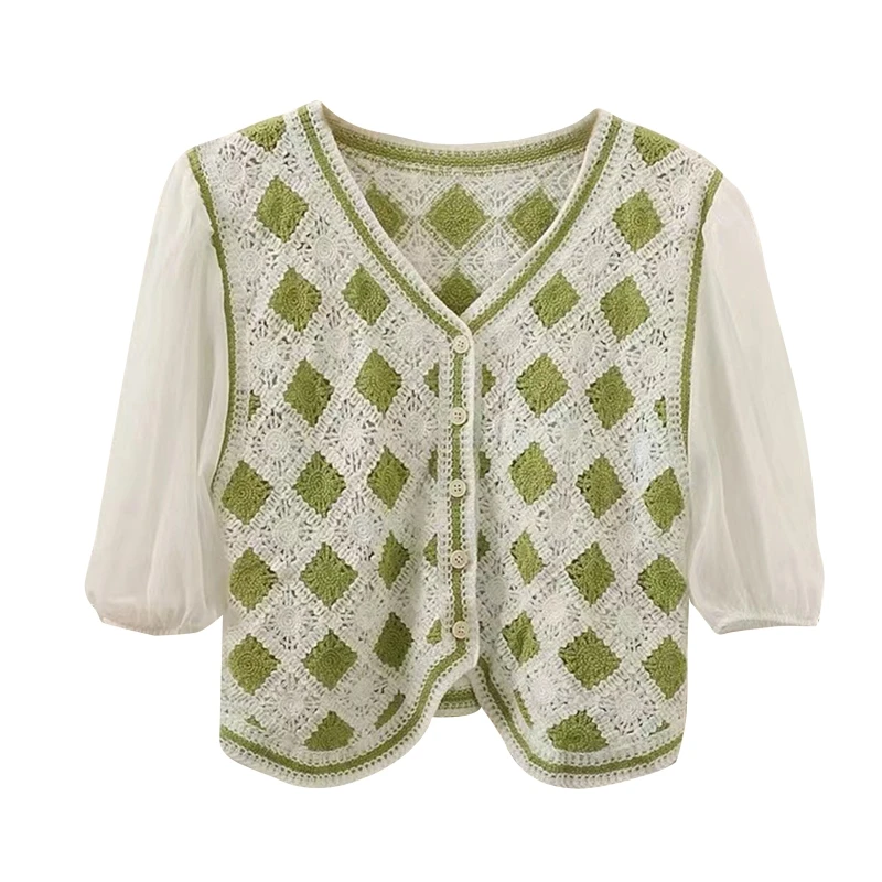 Fashion Patchwork Knitted Cardigan Women Summer Cardigan Sweater Loose Hollow Design Cardigans Blouse Korean Short Top
Fashion Patchwork Knitted Cardigan Women Summer Cardigan Sweater Loose Hollow Design Cardigans Blouse Korean Short Top